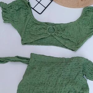 SHEIN 2 pc Green Flutter Sleeve Smocked Crop & skirt Small